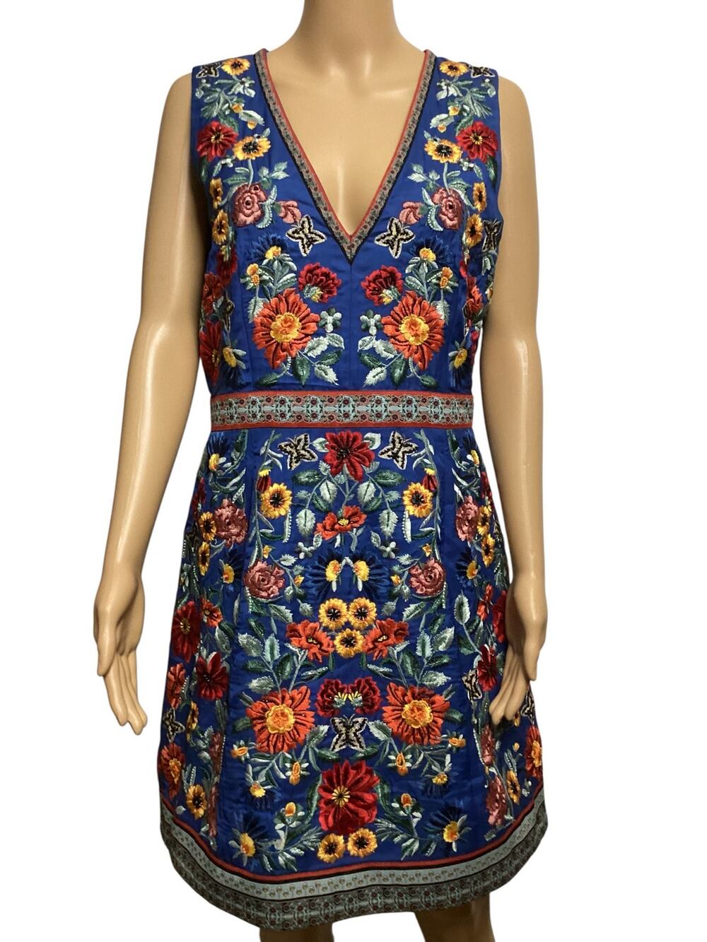 Alice + Olivia Patty Riviera Floral Embroidered Mini Dress V-Neck Sleeveless 10
